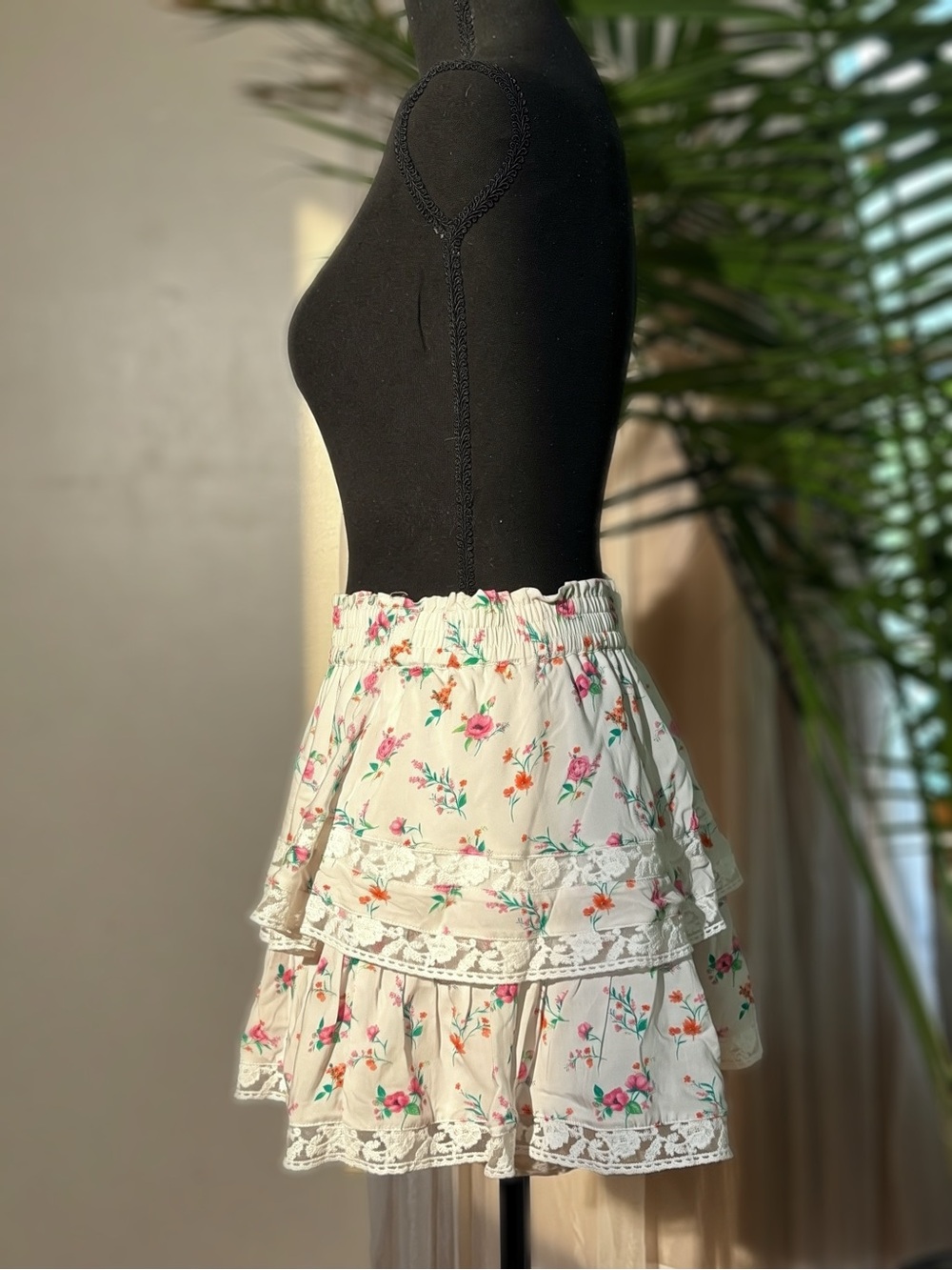 Altar'd State White Mini Skirt with Pink & Orange Floral Print